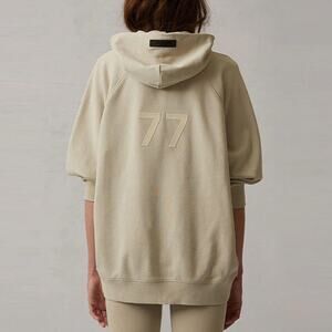 Fear of God Essentials Women’s Tan 3/4 Sleeve Felt 77 Pullover Hoodie Sweatshirt